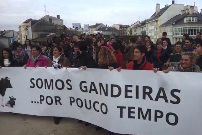 Preto de duascentas gandeiras protestan en Lugo contra os baixos prezos do leite
