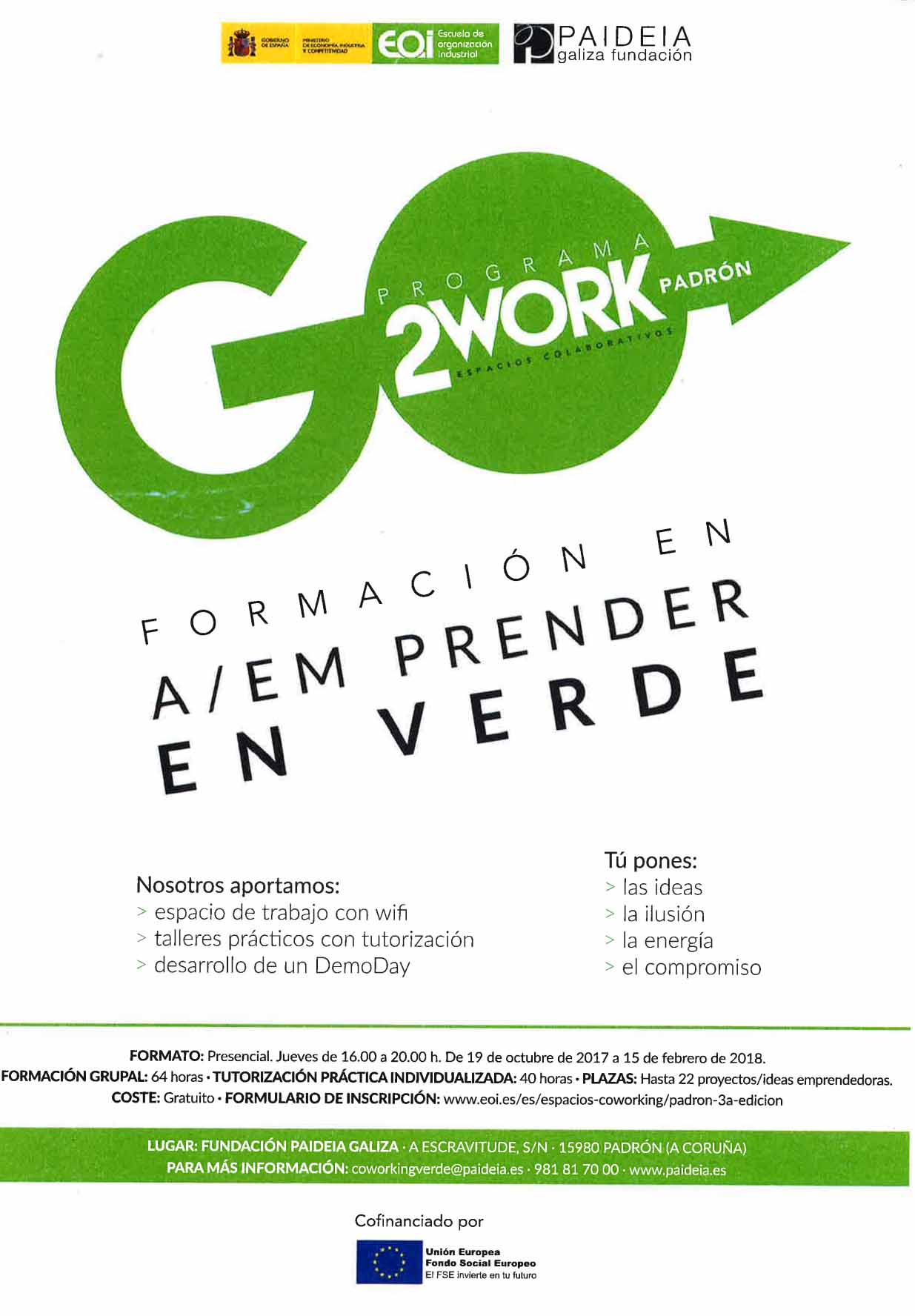 Aberto o prazo de inscrición no programa “Go 2 Work Emprender en verde”
