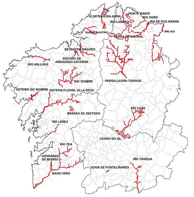 LICs de la Red Natura Gallega del Conjunto de Humedales de Corredores Fluviales (IBADER: Plan Director de la Red Natura Gallega)