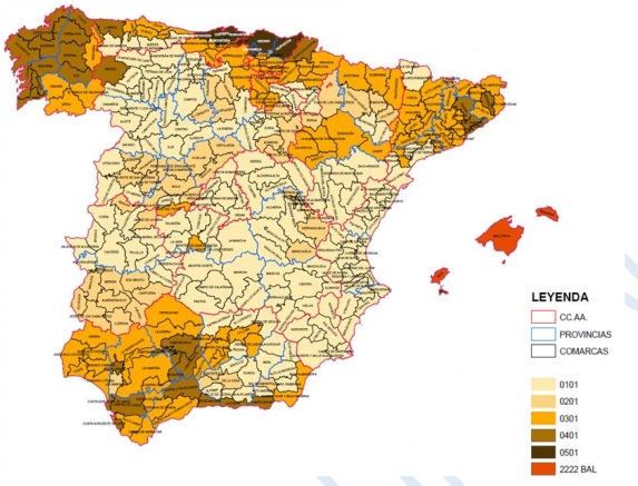 Distribución de las 5 regiones agronómicas para cultivos de secano