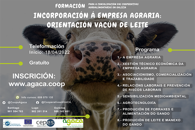 Cartel de AGACA con la programación del curso sobre la orientación vacuno de leche