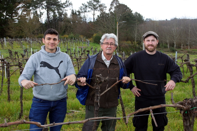 Juan Veiga, Luis Sande Lamas-e Guillaume Barrier nun dos viñedos que Pagos de Brigante ten alugados
