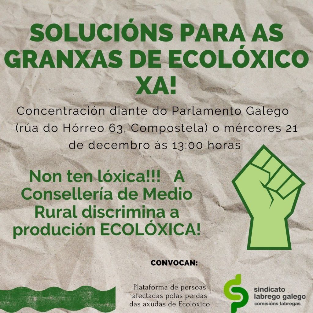 Cartel con la proclama de la concentración. Fuente: Sindicato Labrego Galego.