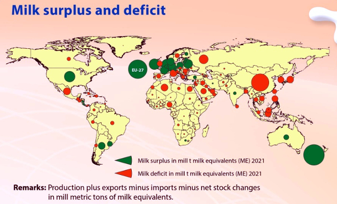 Países exportadores e importadores de leche y productos lácteos en el mundo