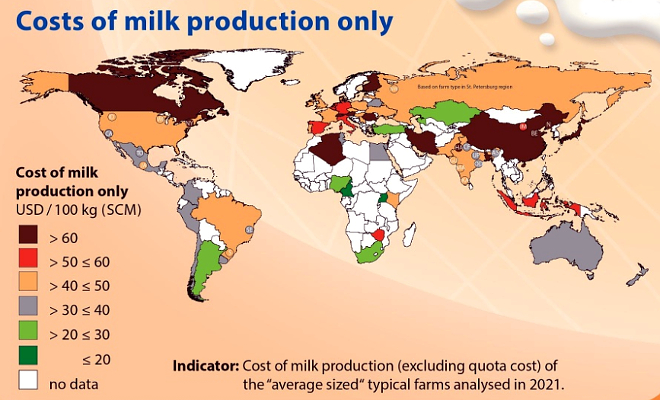 mapa incremento custos de produción leite no mundo