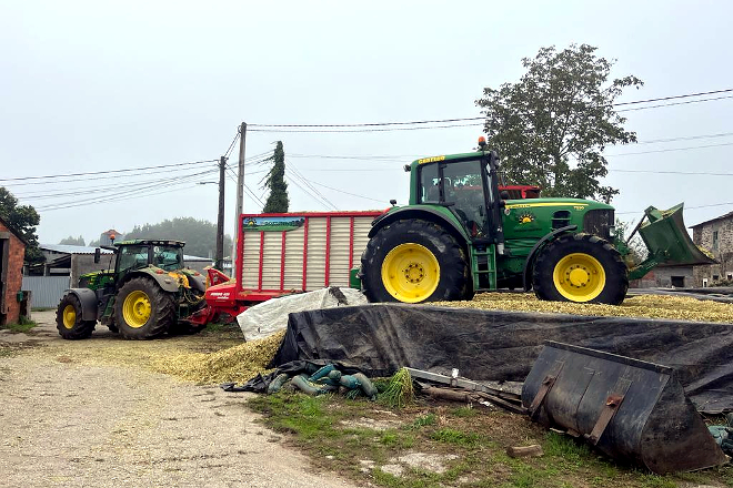 Traballos de ensilado de millo nunha explotación leiteira da comarca de Lugo