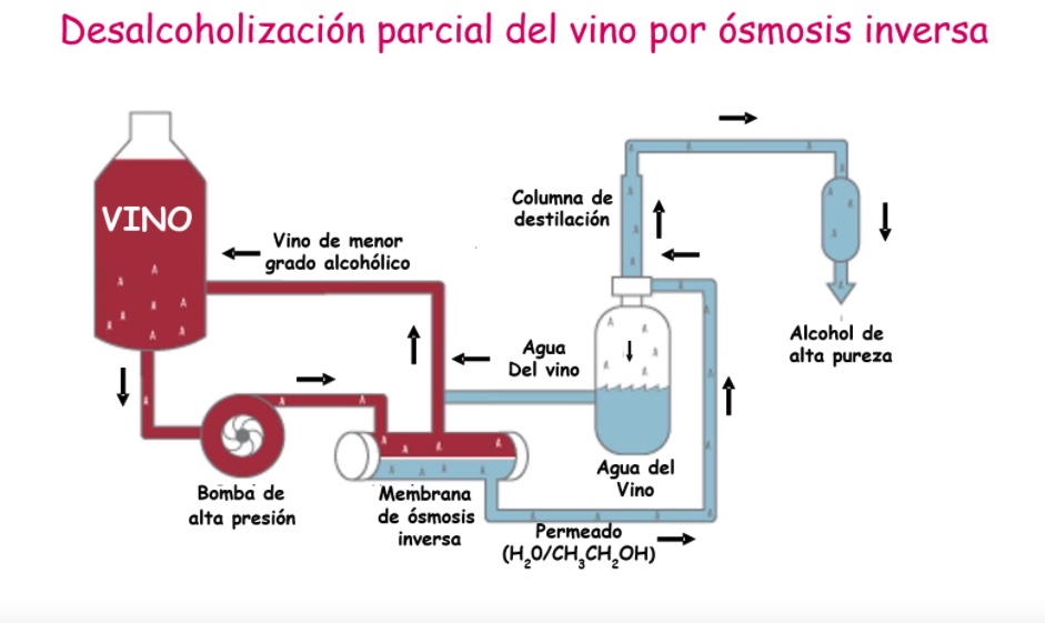 Proceso de ósmose inversa en viño.